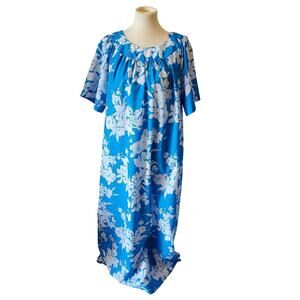 Vintage Hawaiian Fashions By Loke Womens Floral Maxi Dress Size Medium Blue Mumu